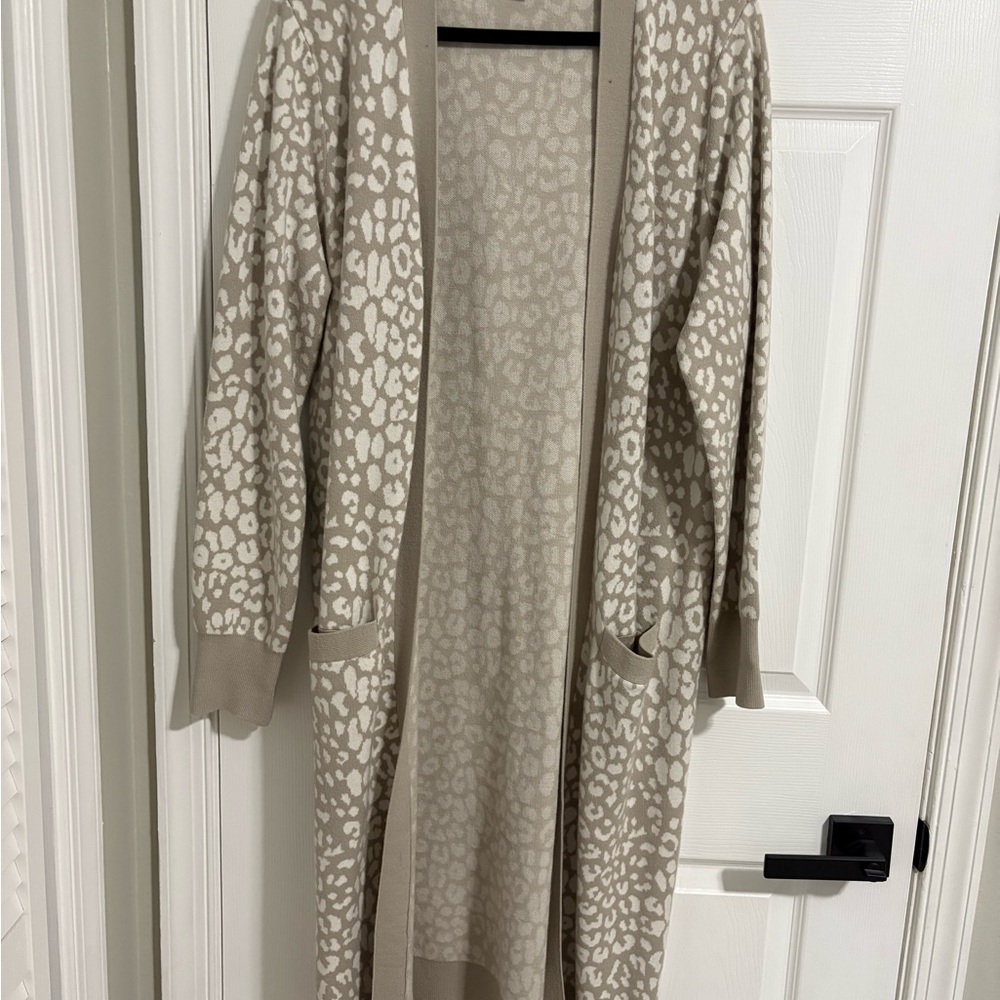 Express Tan and Cream Leopard Print Cardigan